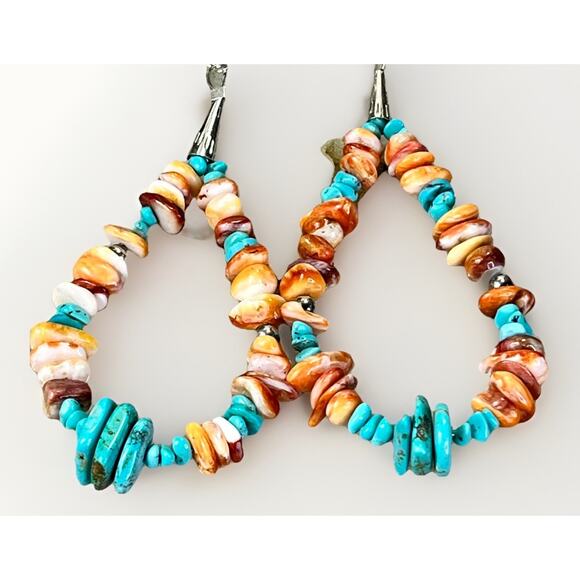 Native American Loop Dangle Earrings 925 Santo Domingo Kewa Pueblo Spiny Oyster - Picture 8 of 12